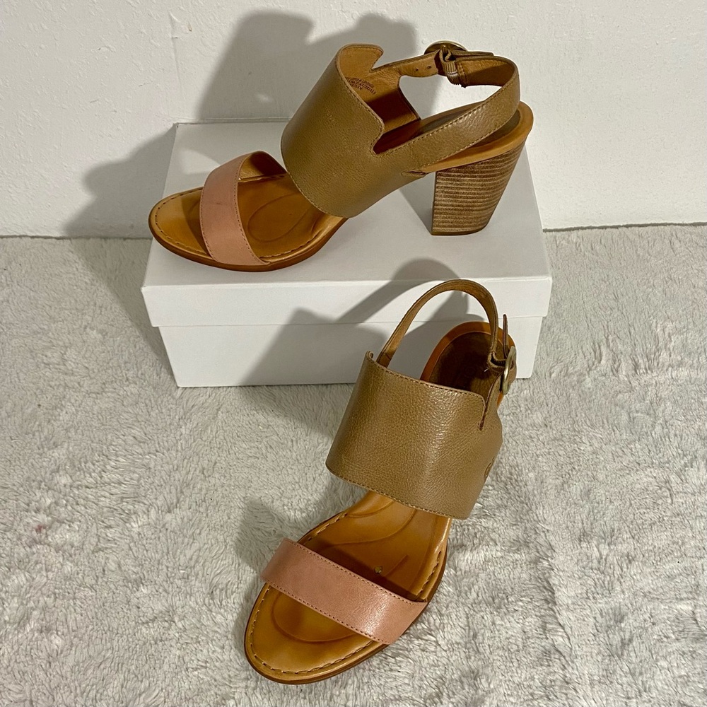 Born Cindie Two-Tone Leather Heeled Open Toe Sandals Women’s Size 11M Slingback
